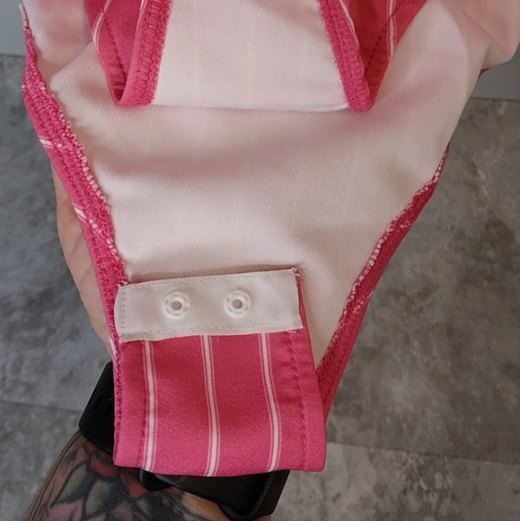 Zara Womens Size Large Stretch Striped Bodysuit Pink Tennis Prep Spring - Picture 12 of 14